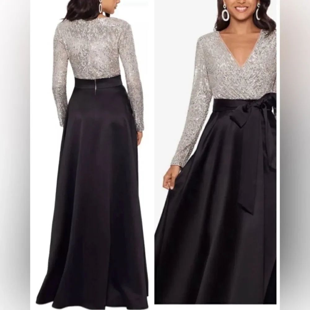 Xscape 3352X Long Sleeve Sequin Top Ballgown Skirt size 8